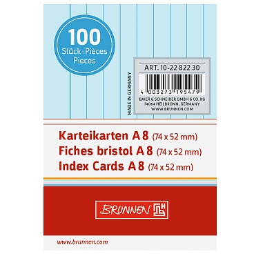 Карточки для картотеки Brunnen, линейка, 190 гр/м2, А8, 100 штук Голубой - 2